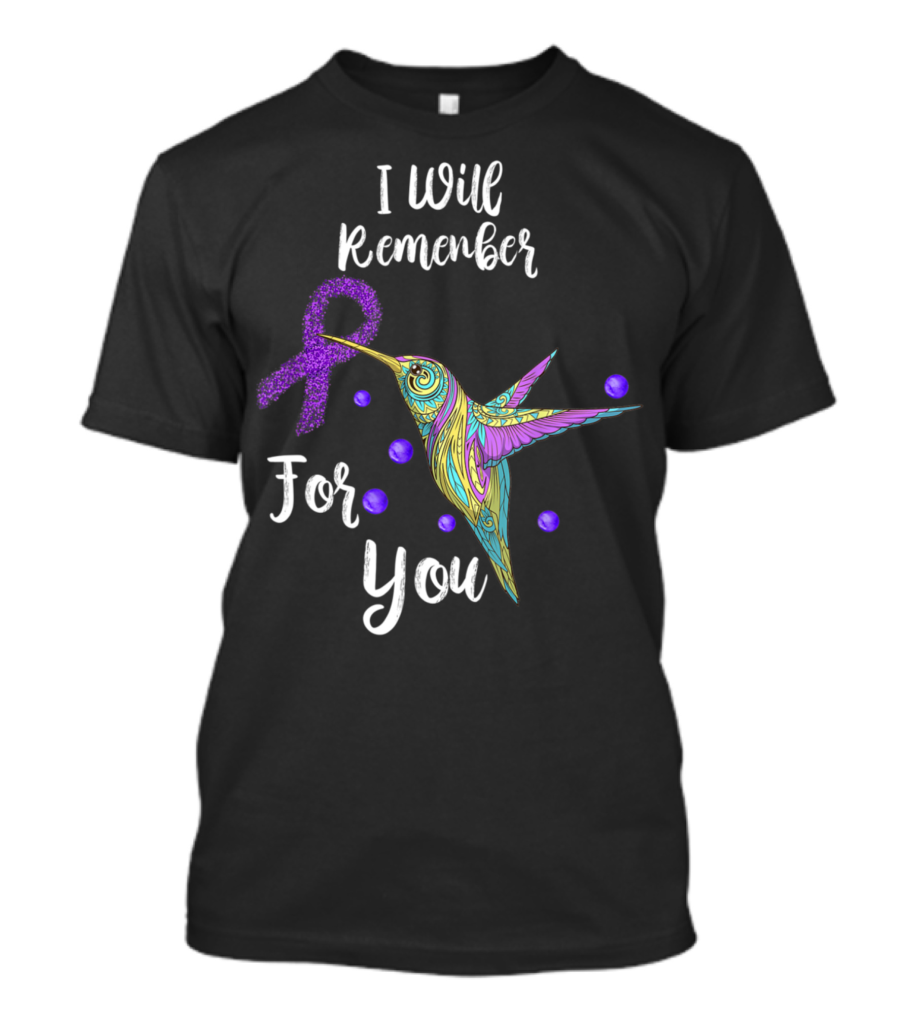 I Will Remember For You Hummingbird Purple Ribbon Alzheimer's T-Shirt