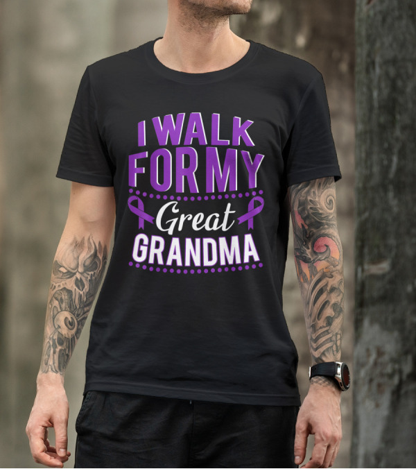 I Walk For My Great Grandma Alzheimer's Awareness Purple Ribbons T-Shirt