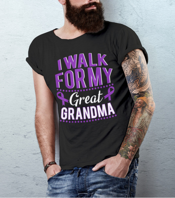 I Walk For My Great Grandma Alzheimer's Awareness Purple Ribbons T-Shirt