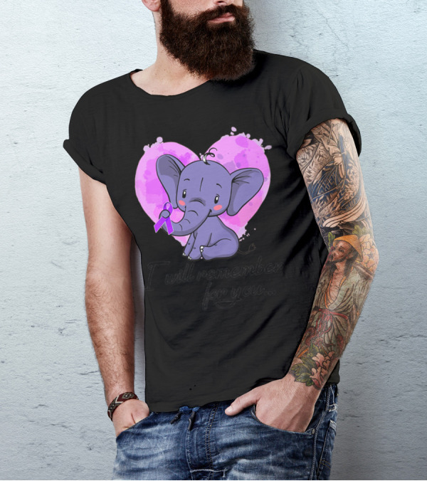 I Will Remember For You Alzheimer Elephant Awareness Heart T-Shirt