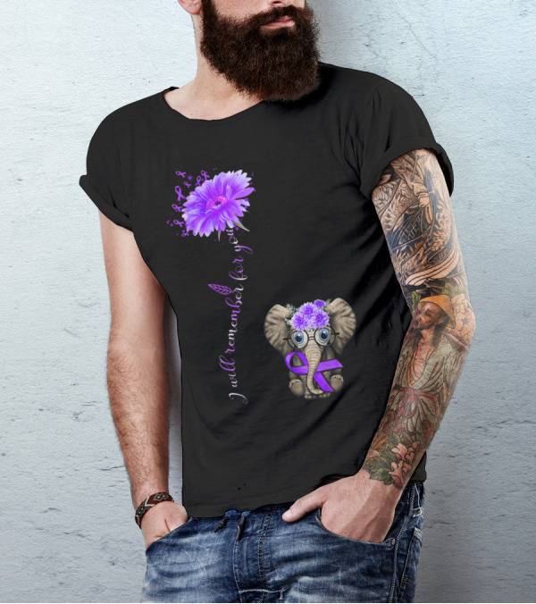 I Will Remember For You Daisy Flower Elephant With Purple Awareness T-Shirt