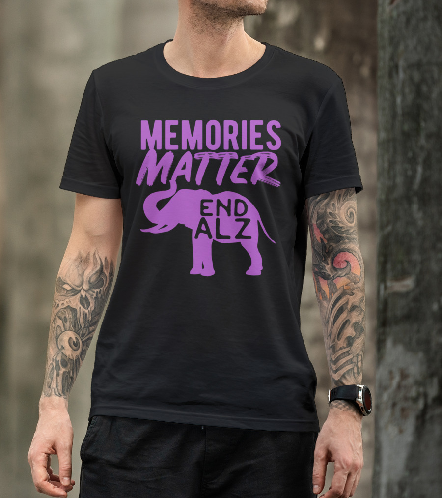 Memories Matter End ALZ Purple Elephant Alzheimer's Awareness T-Shirt