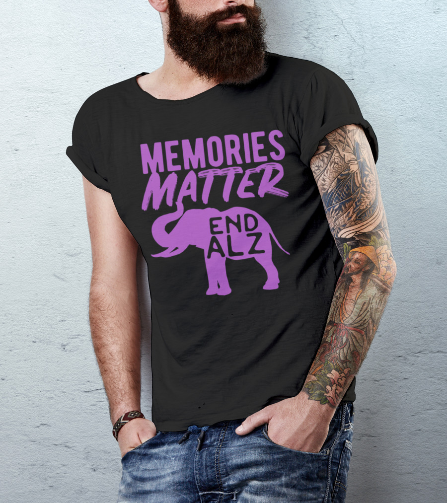 Memories Matter End ALZ Purple Elephant Alzheimer's Awareness T-Shirt