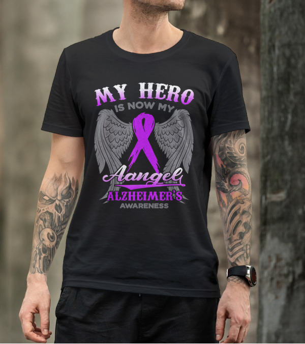 My Hero Is Now My Angel Alzheimer's Awareness Wings Purple T-Shirt