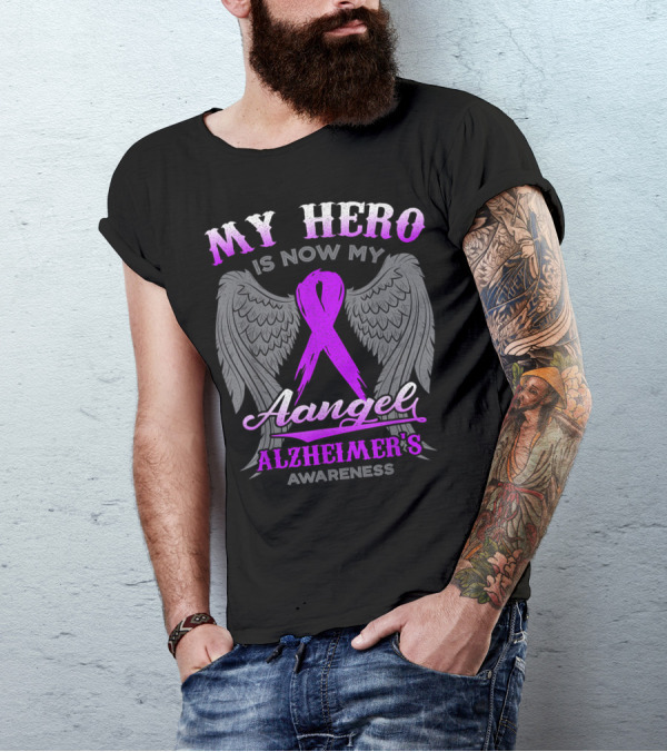 My Hero Is Now My Angel Alzheimer's Awareness Wings Purple T-Shirt