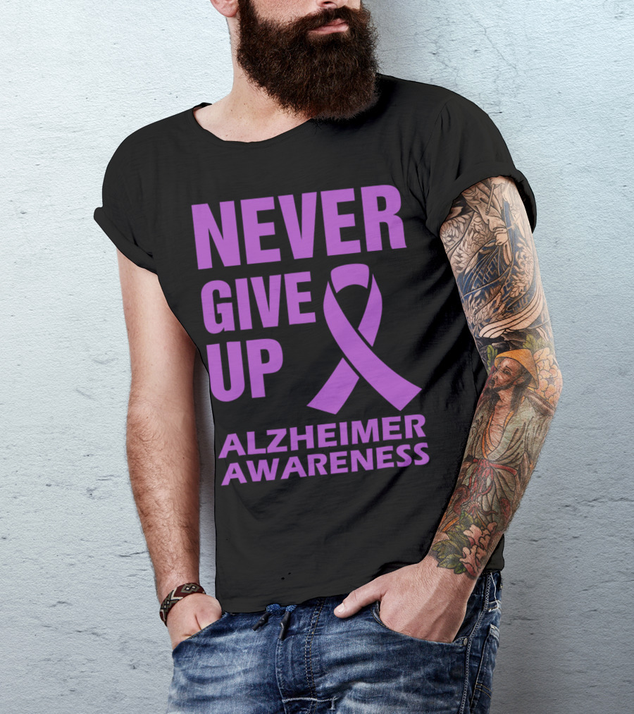 Never Give Up Purple Ribbon Alzheimer Awareness T-Shirt