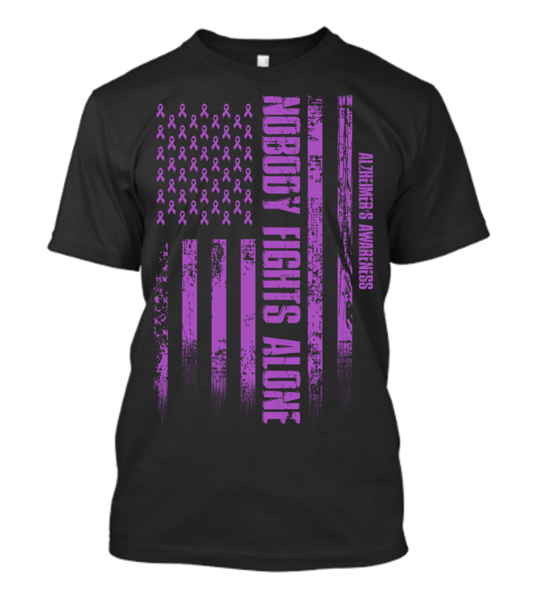 Nobody Fights Alone USA Flag Alzheimer's Awareness T-Shirt