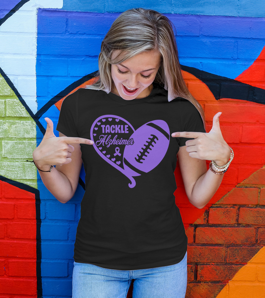 Tackle Alzheimer Heart Football Purple T-Shirt