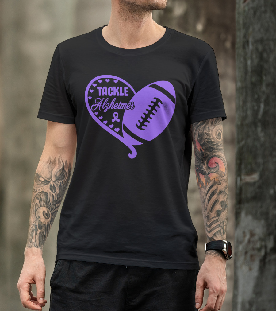 Tackle Alzheimer Heart Football Purple T-Shirt