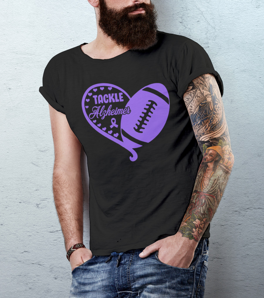 Tackle Alzheimer Heart Football Purple T-Shirt