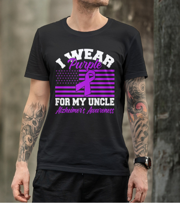I Wear Purple For My Uncle Alzheimer's Awareness Ribbon Flag T-Shirt