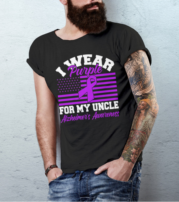 I Wear Purple For My Uncle Alzheimer's Awareness Ribbon Flag T-Shirt