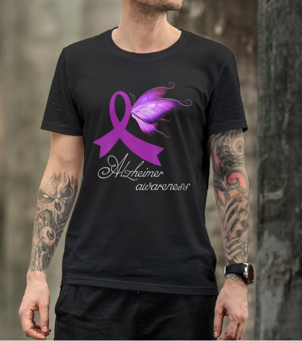 Alzheimer Awareness Purple Ribbon Butterfly T-Shirt