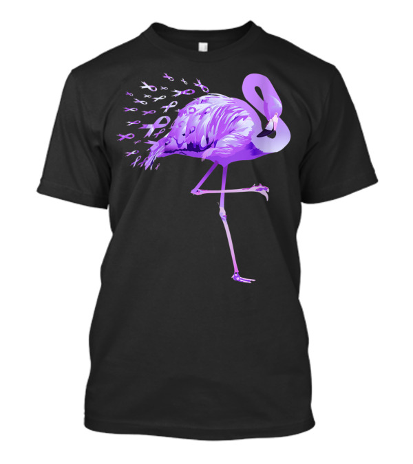 Cute Flamingo With Purple Ribbon Design Alzheimer's Awareness T-Shirt