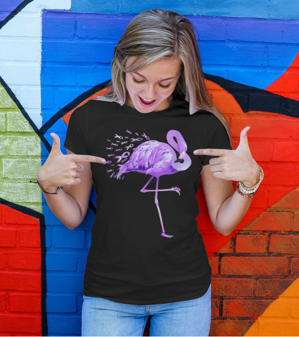 Cute Flamingo With Purple Ribbon Design Alzheimer's Awareness T-Shirt