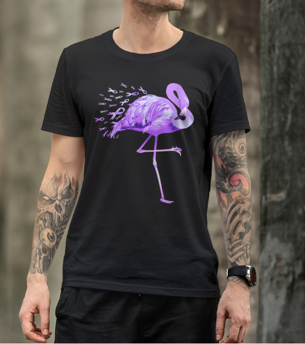 Cute Flamingo With Purple Ribbon Design Alzheimer's Awareness T-Shirt