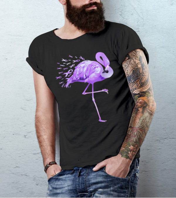 Cute Flamingo With Purple Ribbon Design Alzheimer's Awareness T-Shirt