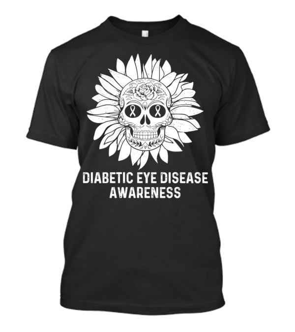 Diabetic Eye Disease Awareness Skull With Ribbon Eyes T-Shirt