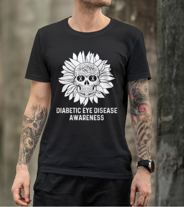 Diabetic Eye Disease Awareness Skull With Ribbon Eyes T-Shirt