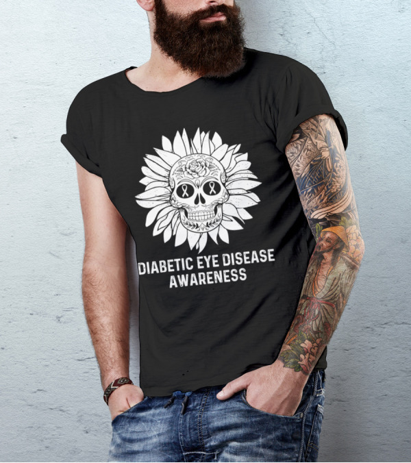 Diabetic Eye Disease Awareness Skull With Ribbon Eyes T-Shirt