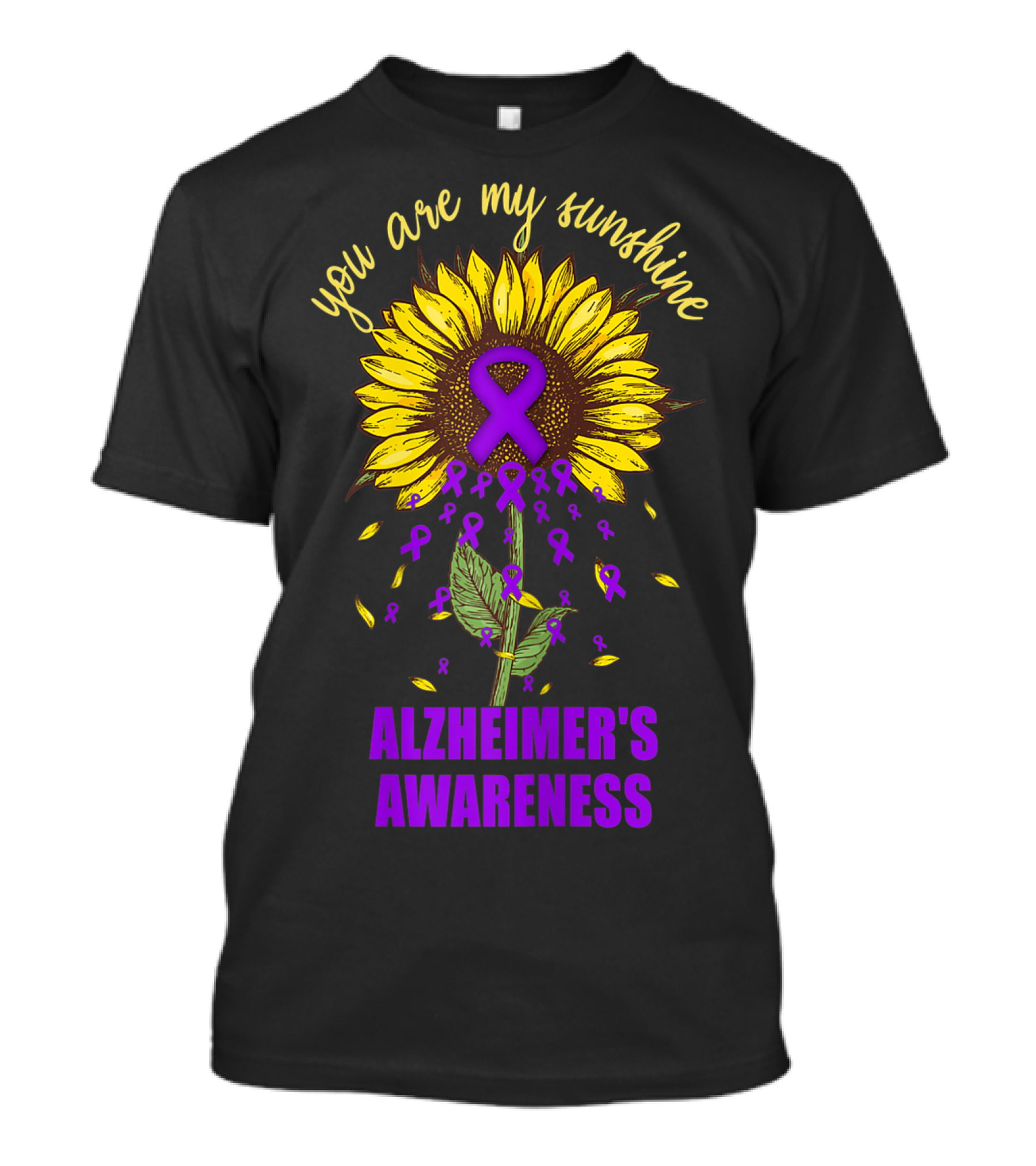 You Are My Sunshine Sunflower Purple Ribbons Alzheimer's Awareness T-Shirt