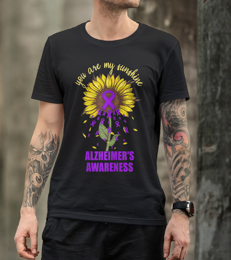 You Are My Sunshine Sunflower Purple Ribbons Alzheimer's Awareness T-Shirt