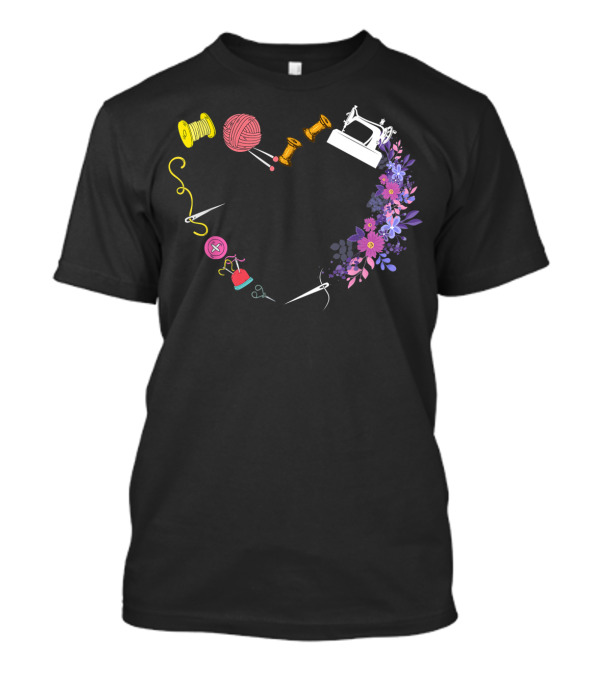 Love Heart Sewing Machine Quilting Flower Funny T-Shirt