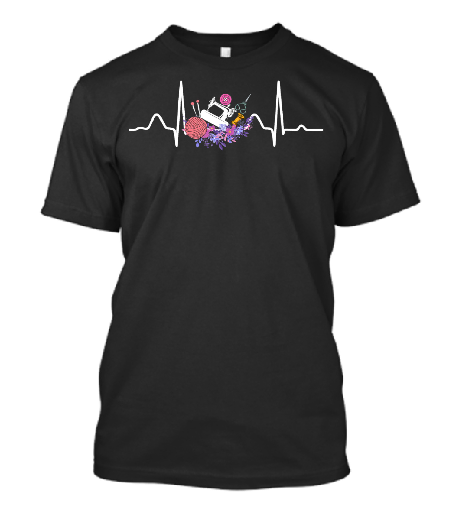Funny Quilting Sewing Heartbeat With Love Flower T-Shirt