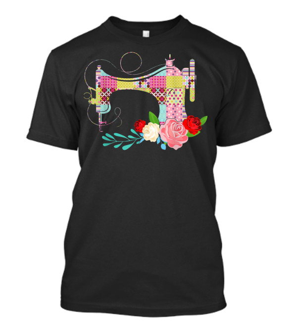 Colorful Quilting Sewing Machine With Floral Design For Funny Quilting Sewing Lover Flower Girl T-Shirt