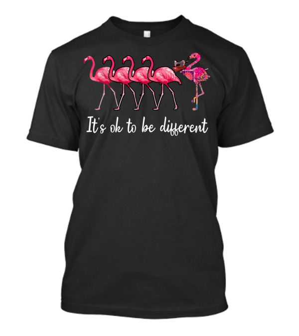 It's Ok To Be Different Flamingo Patterned Quilting T-Shirt