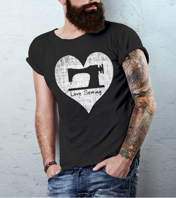 Love Sewing Heart With Vintage Sewing Machine Graphic For Quilting Enthusiasts T-Shirt