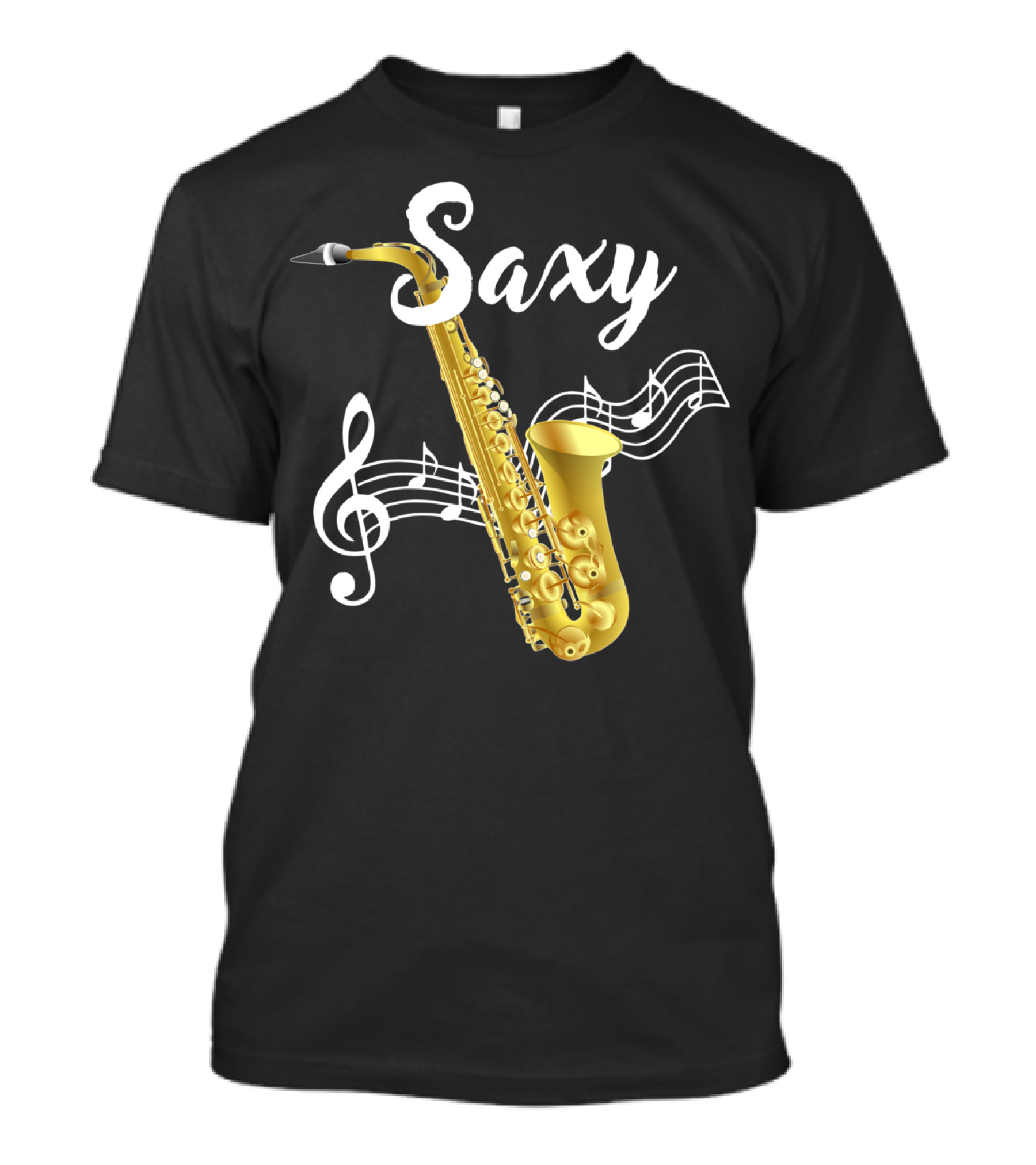 Saxy Gold Saxophone With Musical Notes Jazz Music Lover T-Shirt