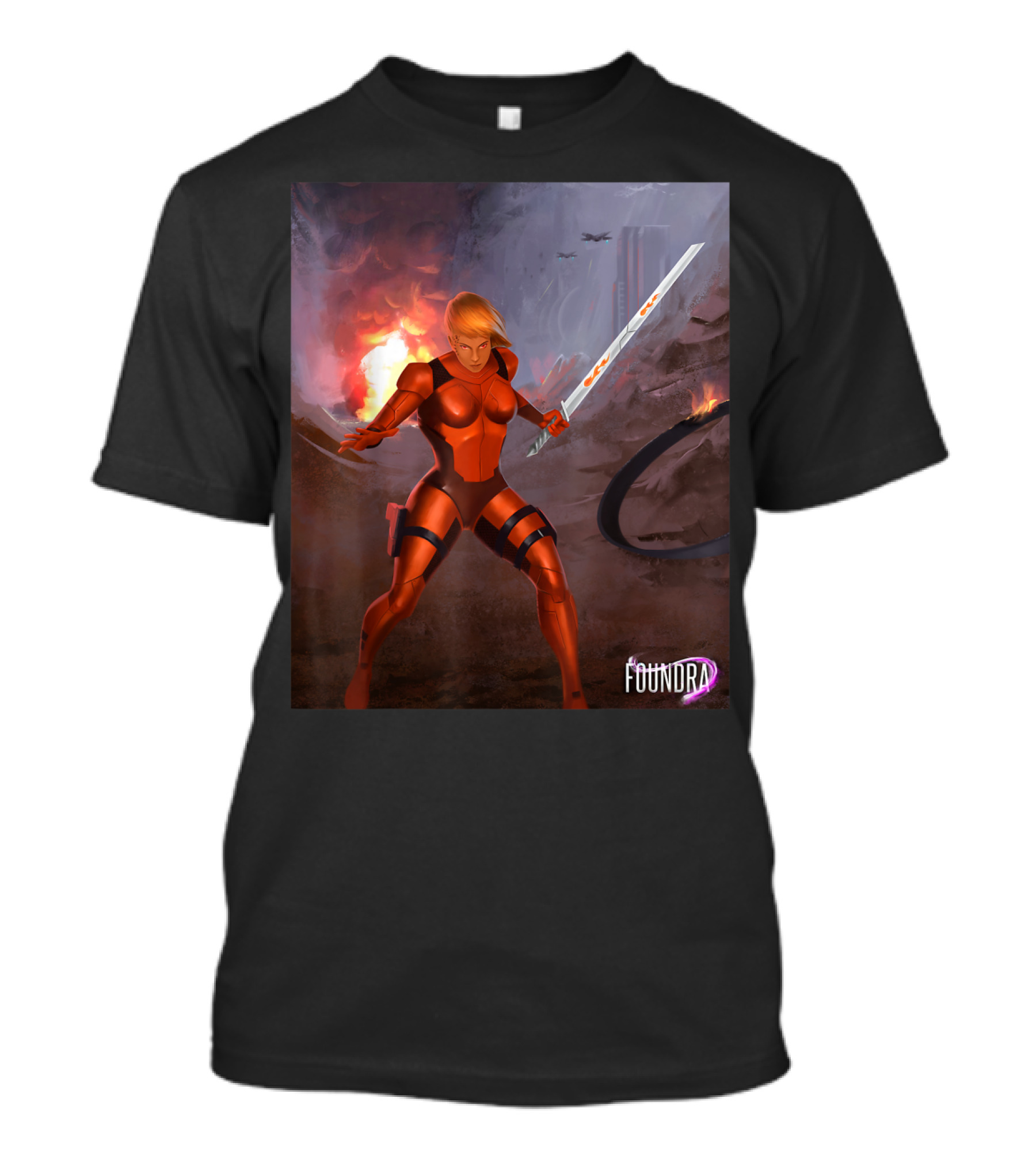 Foundra Jessica In Battle Sci-Fi Warrior Scene T-Shirt
