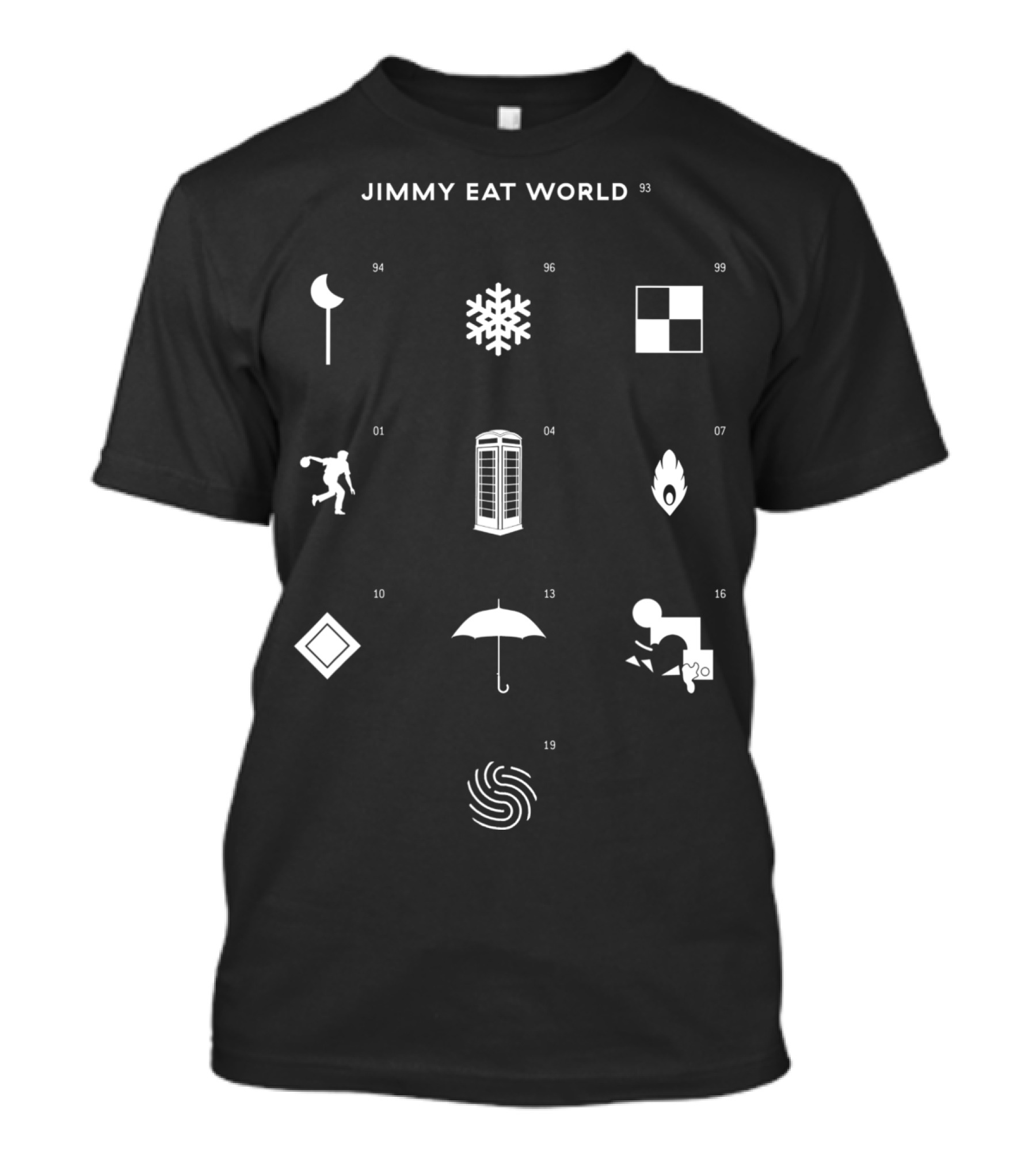 Jimmy Eat World Surviving Icons 93 94 96 99 01 04 07 10 13 16 19 T-Shirt