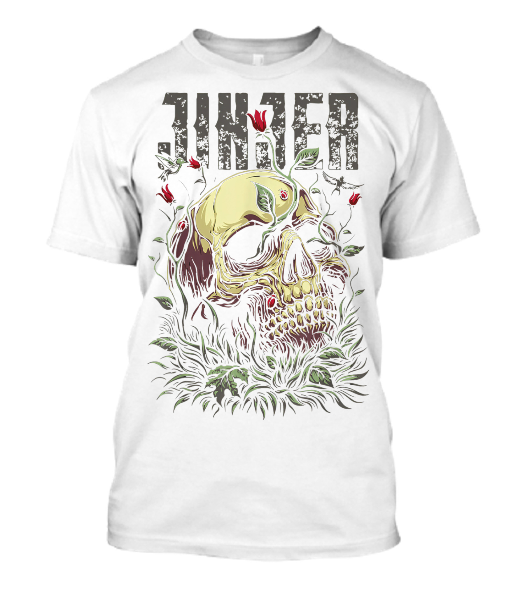 Jinjer Skull With Red Flowers And Leaves T-Shirt