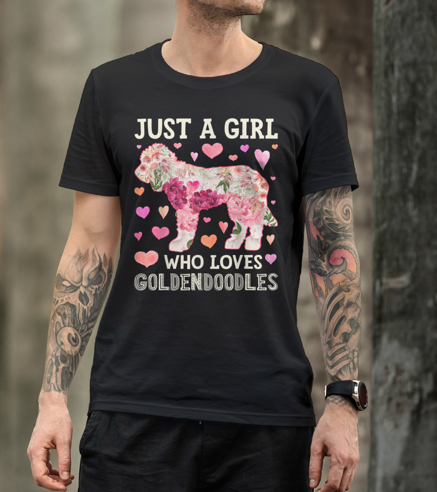 Just A Girl Who Loves Goldendoodles Floral Heart T-Shirt