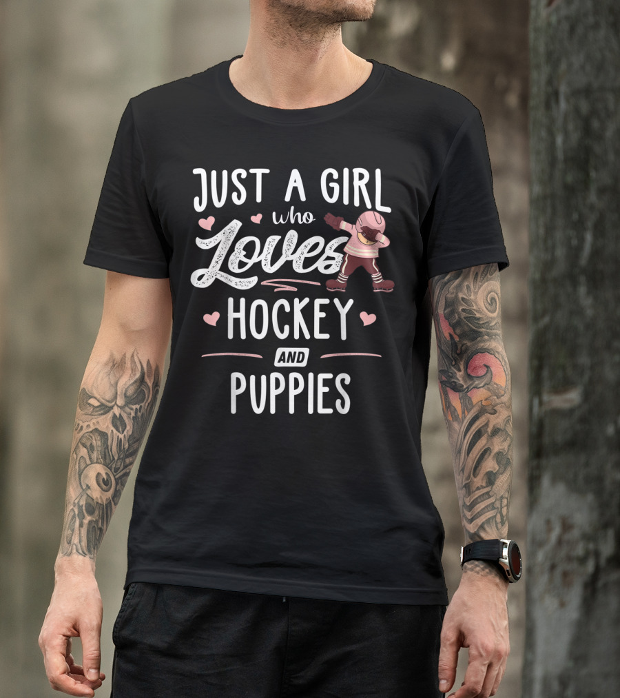 Just A Girl Who Loves Hockey And Puppies Ice Skating Fun T-Shirt