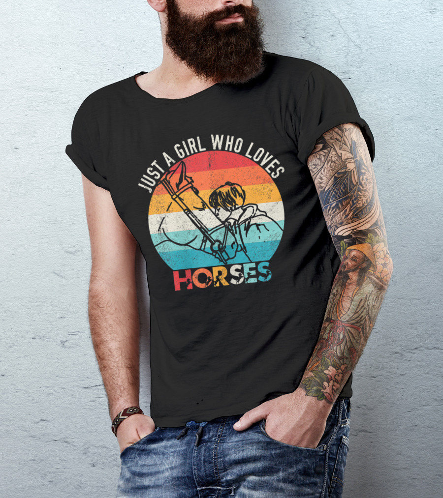 Just A Girl Who Loves Horses Vintage Horse Retro Stripes T-Shirt