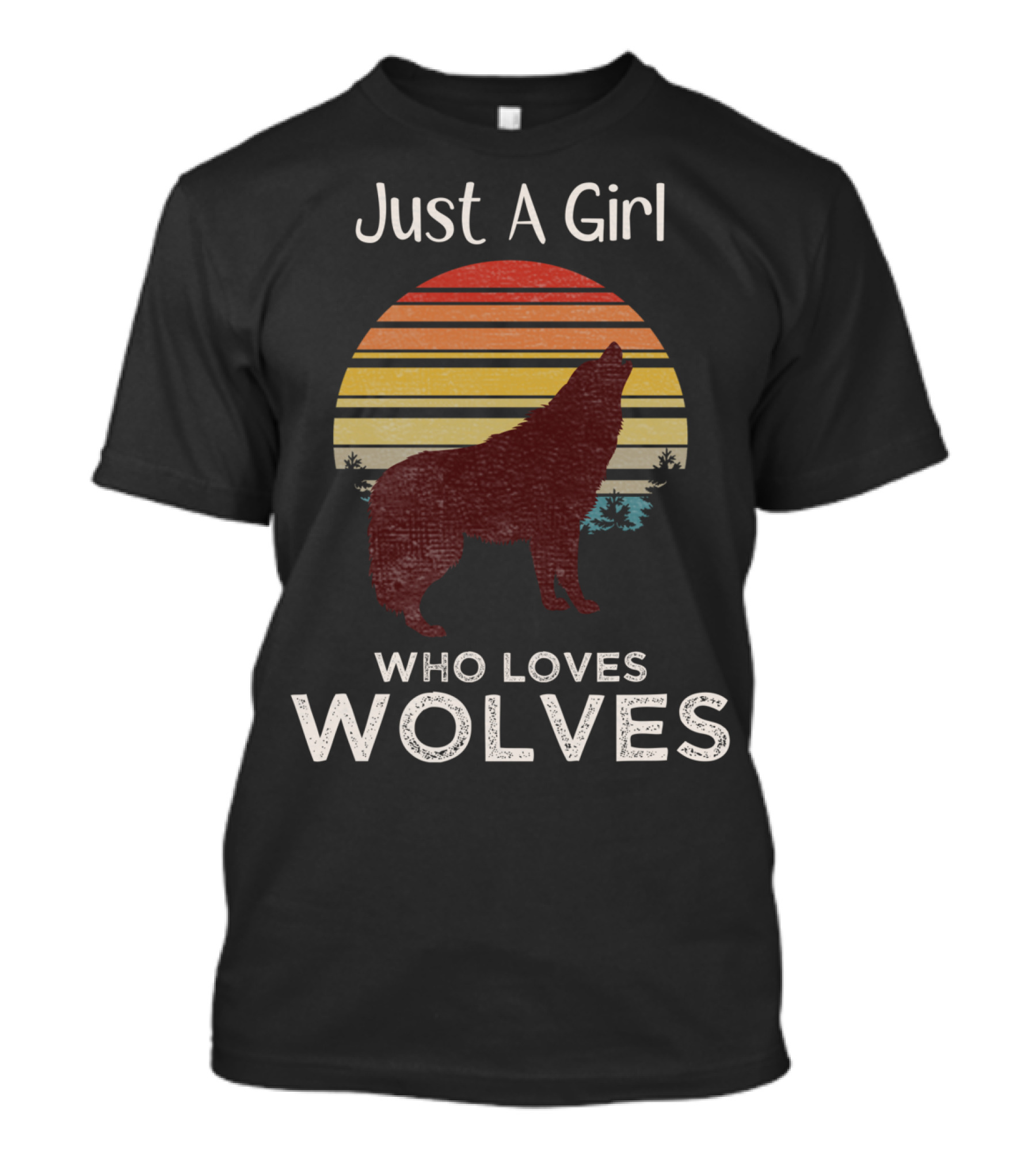 Just A Girl Who Loves Wolves Vintage Wolf Sunset T-Shirt