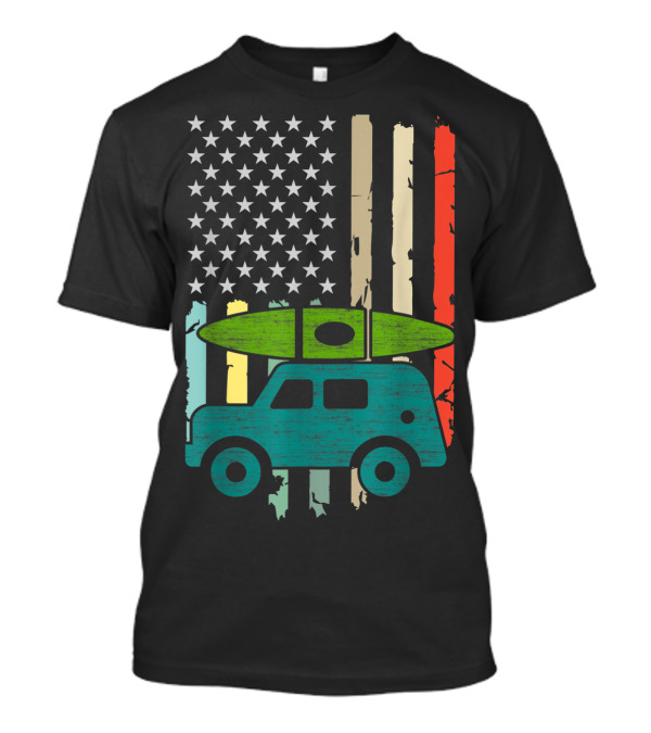 Kayaking Adventure Camper With Colorful American Flag Background T-Shirt