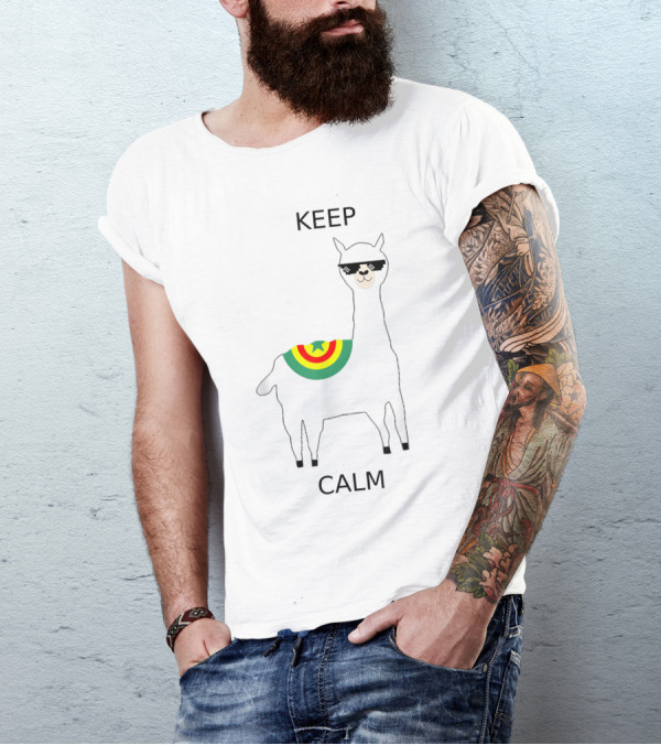 KEEP CALM LLAMA SUNGLASSES RAINBOW STAR T-Shirt