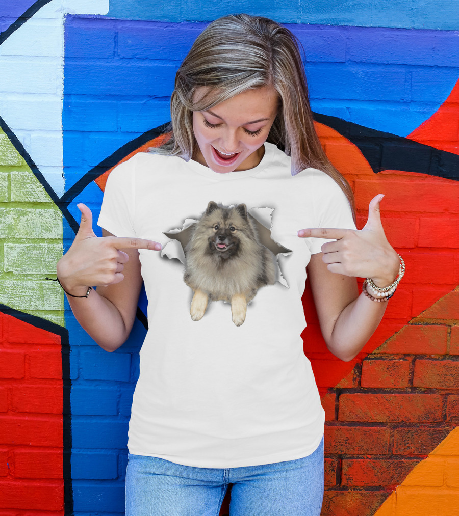 Keeshond Torn Dog Inside Hole Mid Tear Dog T-Shirt