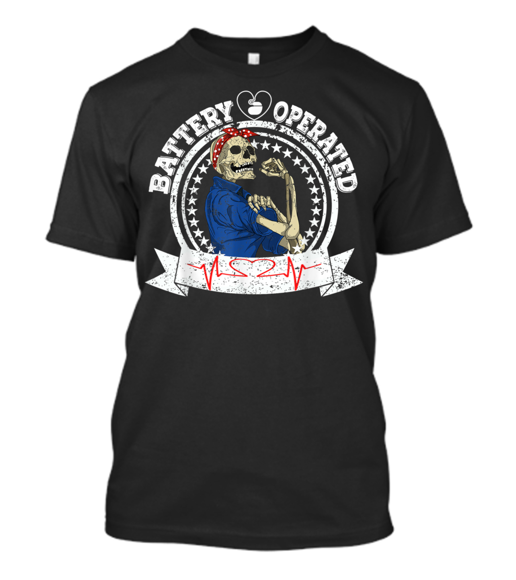 Battery Operated Skeleton With Heart And Pulse T-Shirt