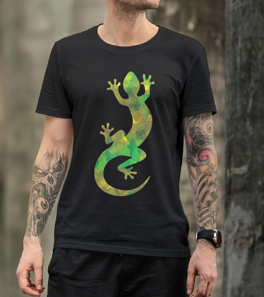 Lizard Camouflage Green Yellow Iguana Colorful Abstract Lizard T-Shirt
