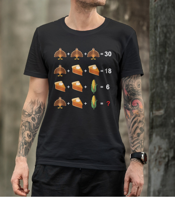 Math Teacher And Geeks Thanksgiving Kawaii Turkey Pie Corn Puzzle T-Shirt