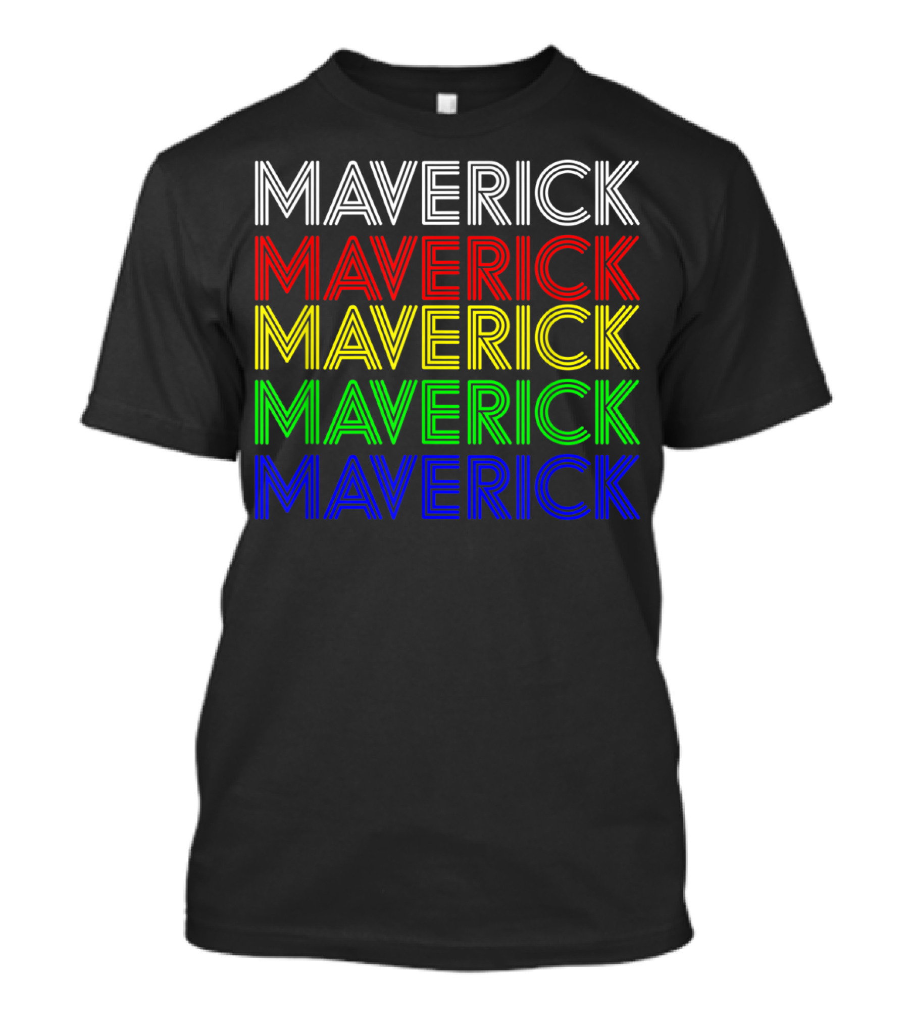 Maverick Multicolor Repeating Text Personalized First Name T-Shirt