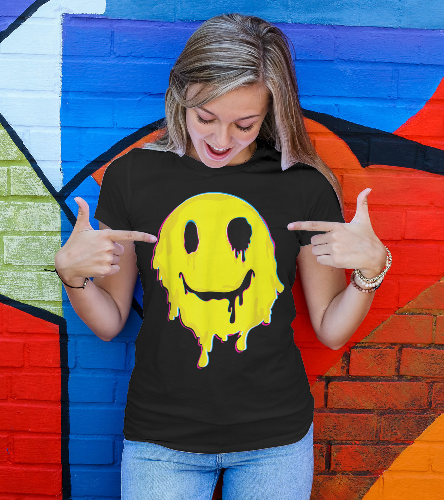 Melting Yellow Smiley Face Neon Drip 90s T-Shirt