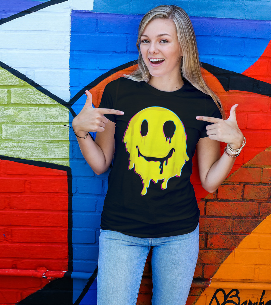 Melting Yellow Smiley Face Neon Drip 90s T-Shirt