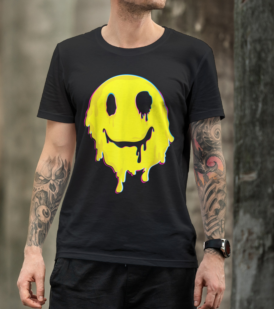 Melting Yellow Smiley Face Neon Drip 90s T-Shirt