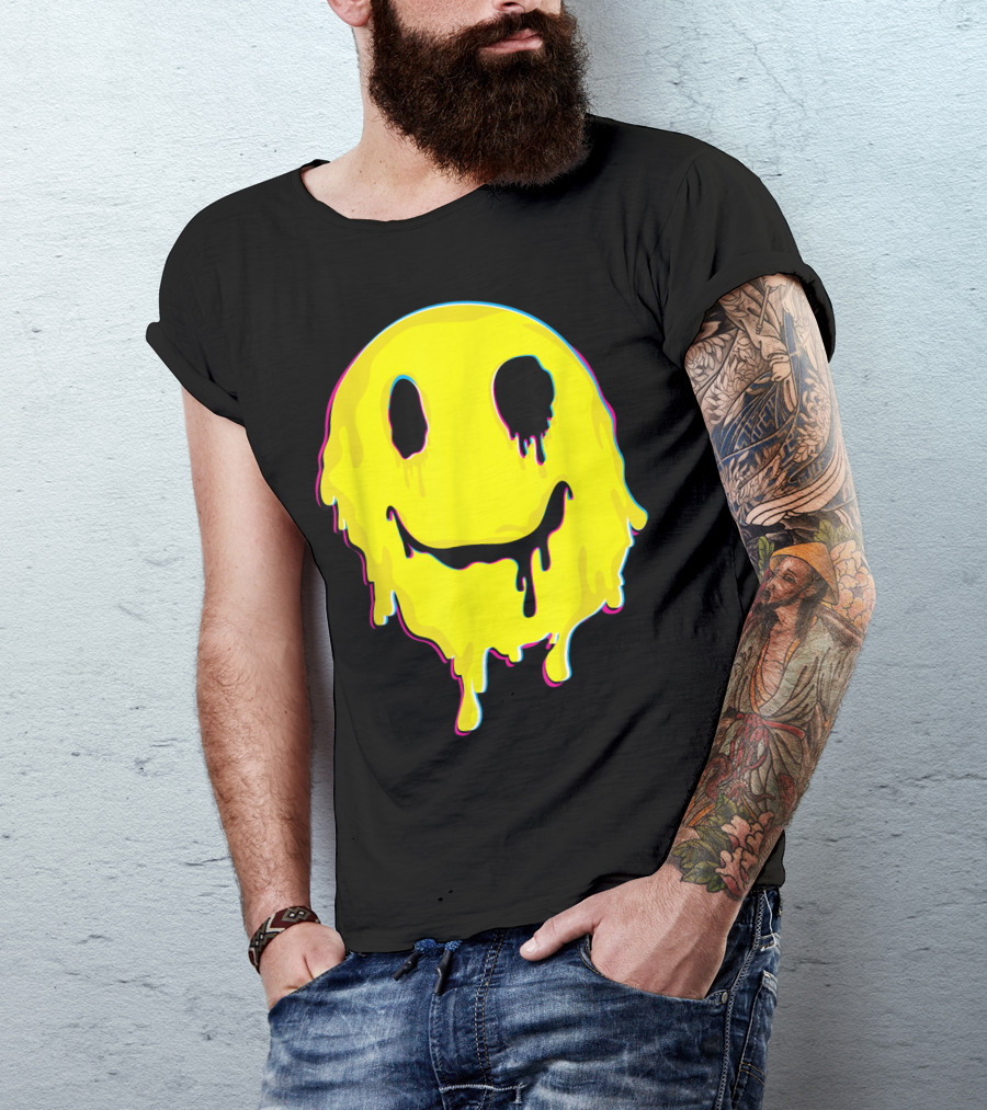 Melting Yellow Smiley Face Neon Drip 90s T-Shirt